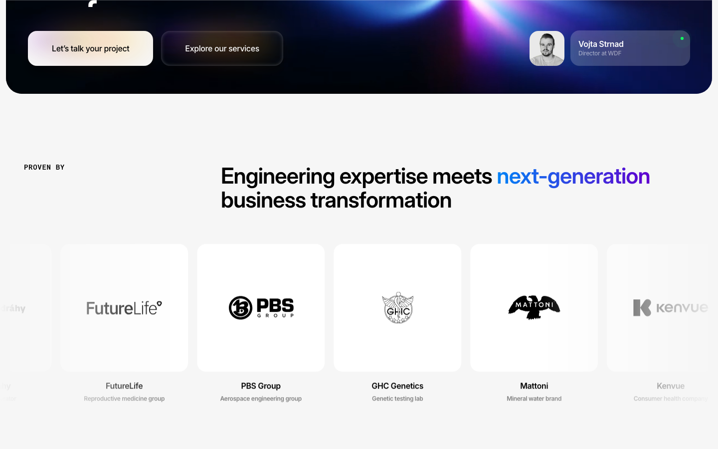 Snimek webu WDF Agency